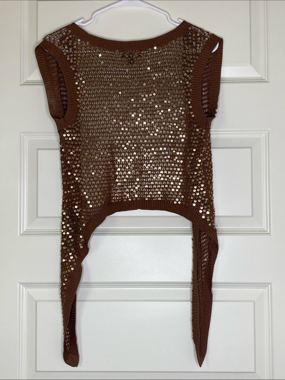 bebe y2k 100% Silk Brown Sequin Tie-Front Bolero